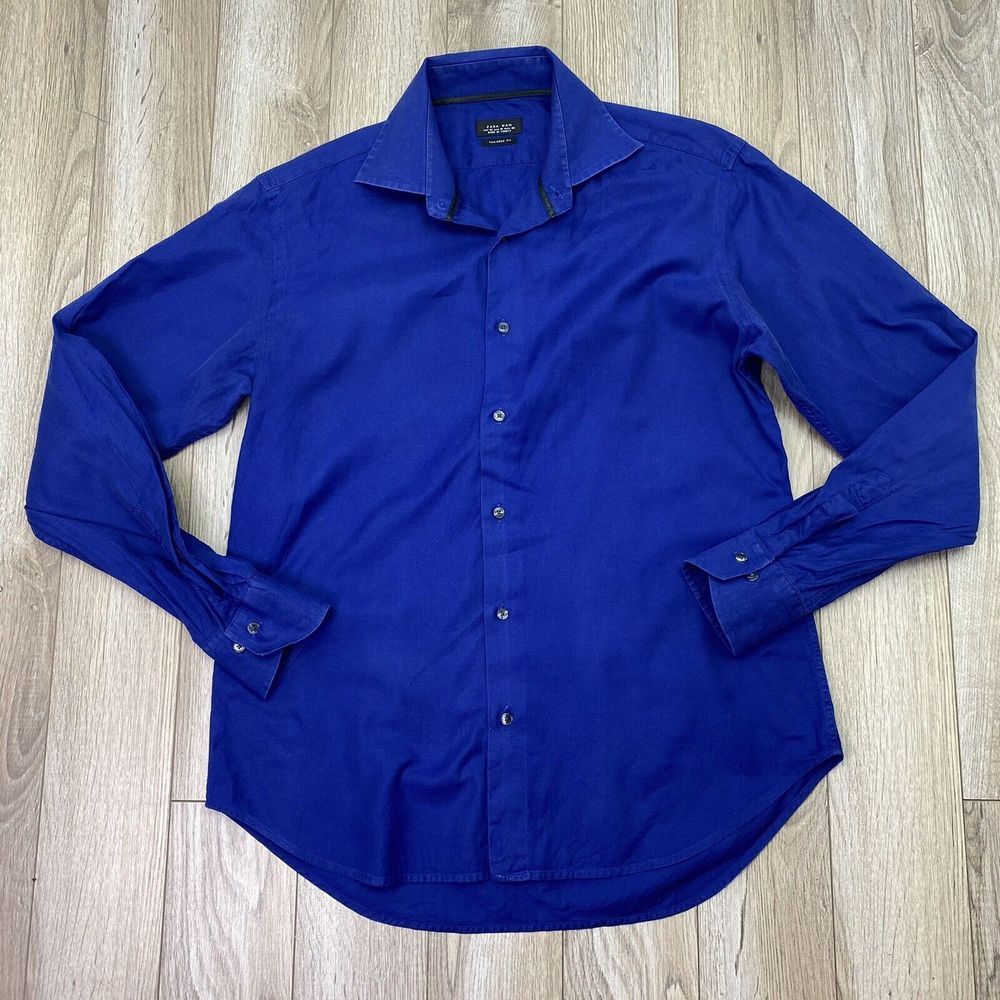 Zara Man Button Down Shirt Blue Mens Long Sleeve Size 16